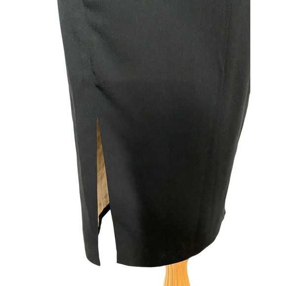 Maggie London Classic LBD Black Sheath Dress Sz 4 Gold Satin Lined 10" Side Slit - Picture 6 of 7